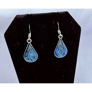 Boho Southwestern Abalone Shell Inlay Teardrop Dangle Earrings Vintage Jewelry